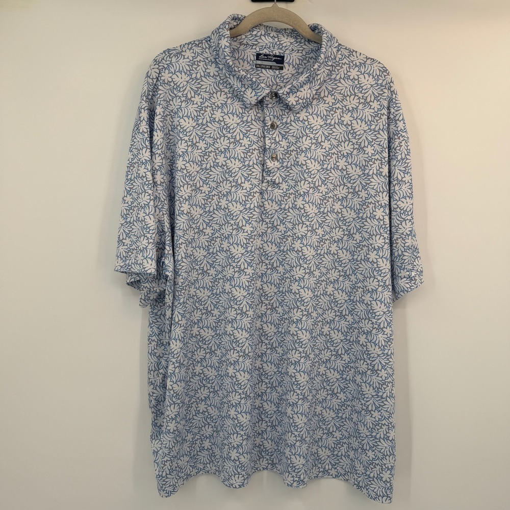 Ben Hogan Performance Mens 3XL Polo Shirt Blue White Tropical Floral Golf Top